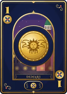 Ace of coins of the Venetian Carnival deck: a gold ducat with the winged lion of St Mark on a medallion