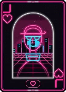 Žandar herc iz špila Neon u roze neonu iznad synthwave horizonta