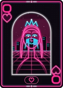 Dama herc iz špila Neon u roze neonu iznad synthwave horizonta