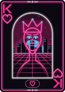 Kralj herc iz špila Neon u roze neonu iznad synthwave horizonta